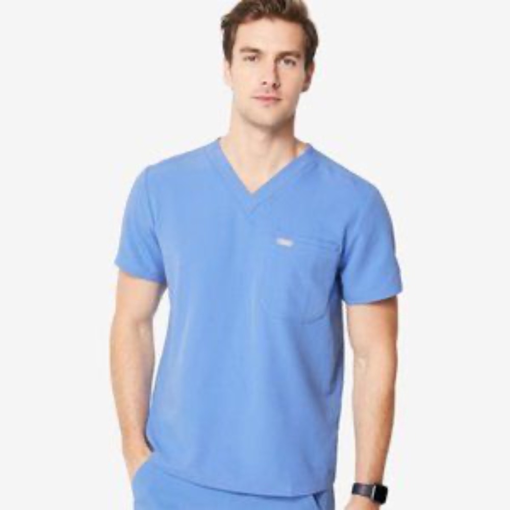 Figs Scrub Top, ceil blue, small.